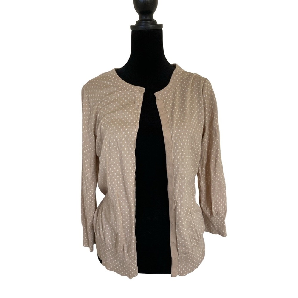 Banana Republic Silk Blend Beige Polka Dot Women's Cardigan Sweater Size M‎